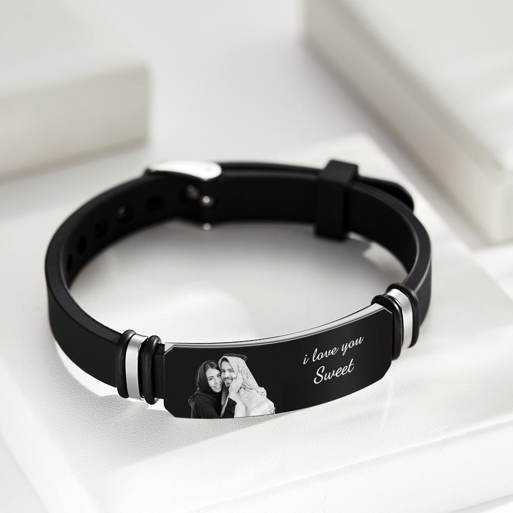 Custom Men's Photo Engraved Bracelet Anniversary Gift Personalized Bracelet Present For Him