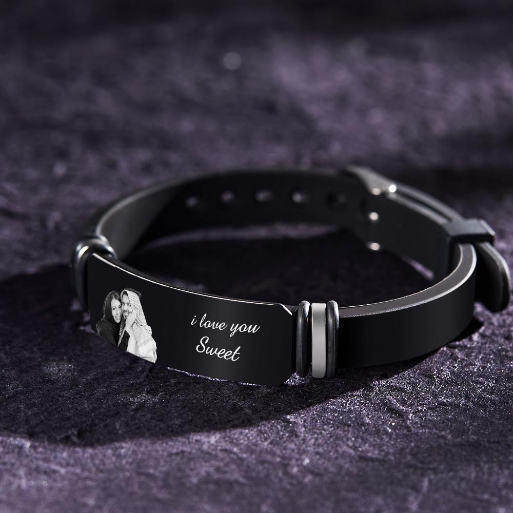 Custom Men's Photo Engraved Bracelet Anniversary Gift Personalized Bracelet Present For Him