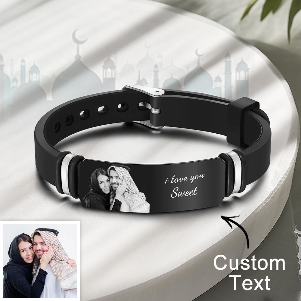 Custom Men's Photo Engraved Bracelet Anniversary Gift Personalized Bracelet Present For Him