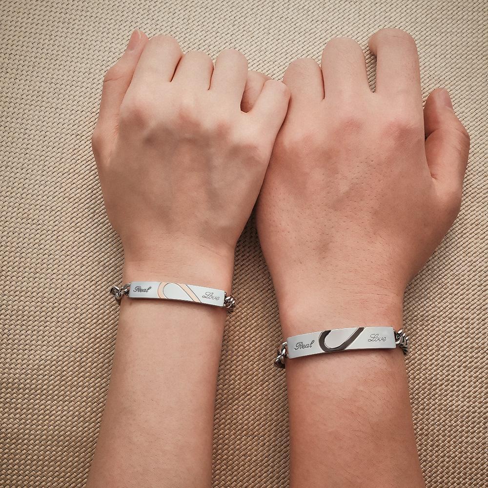 Engraved Couple Bracelet Personalized Love Heart Wide Chain Bracelet Valentine's Day Gifts