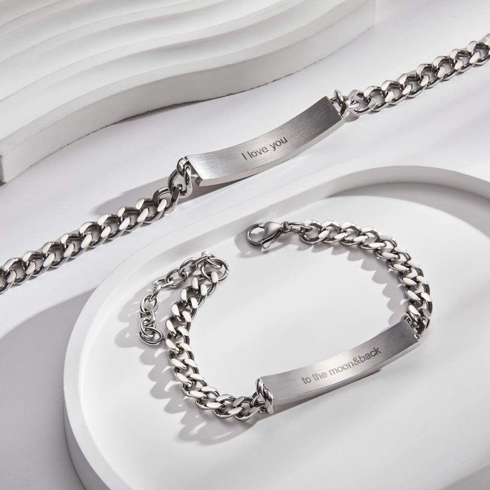 Engraved Couple Bracelet Personalized Love Heart Wide Chain Bracelet Valentine's Day Gifts