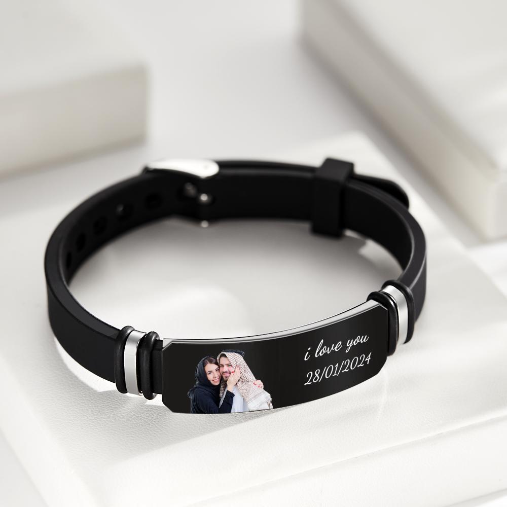 Custom Men's Photo Engraved Bracelet Anniversary Gift Personalized Bracelet Present For Him
