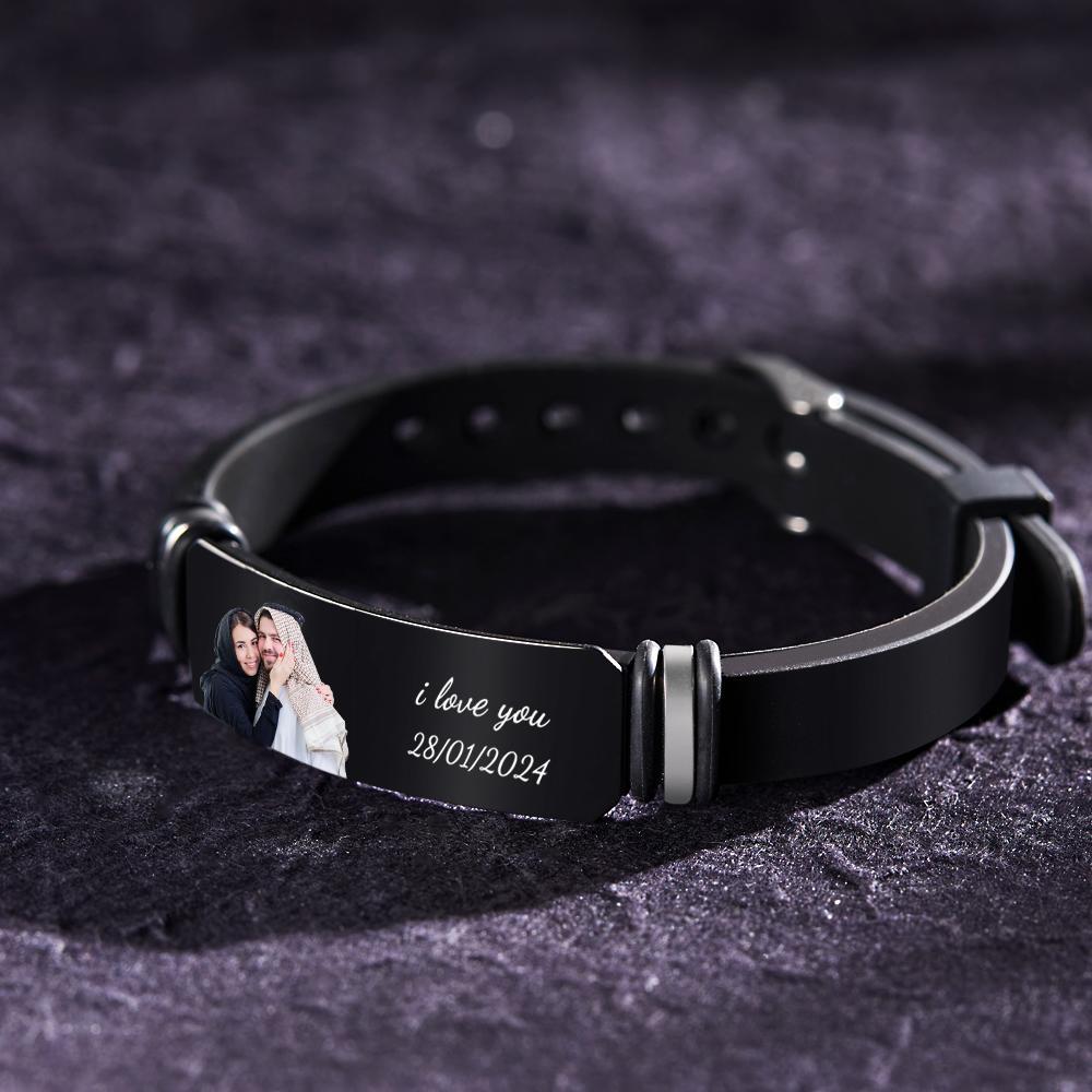 Custom Men's Photo Engraved Bracelet Anniversary Gift Personalized Bracelet Present For Him