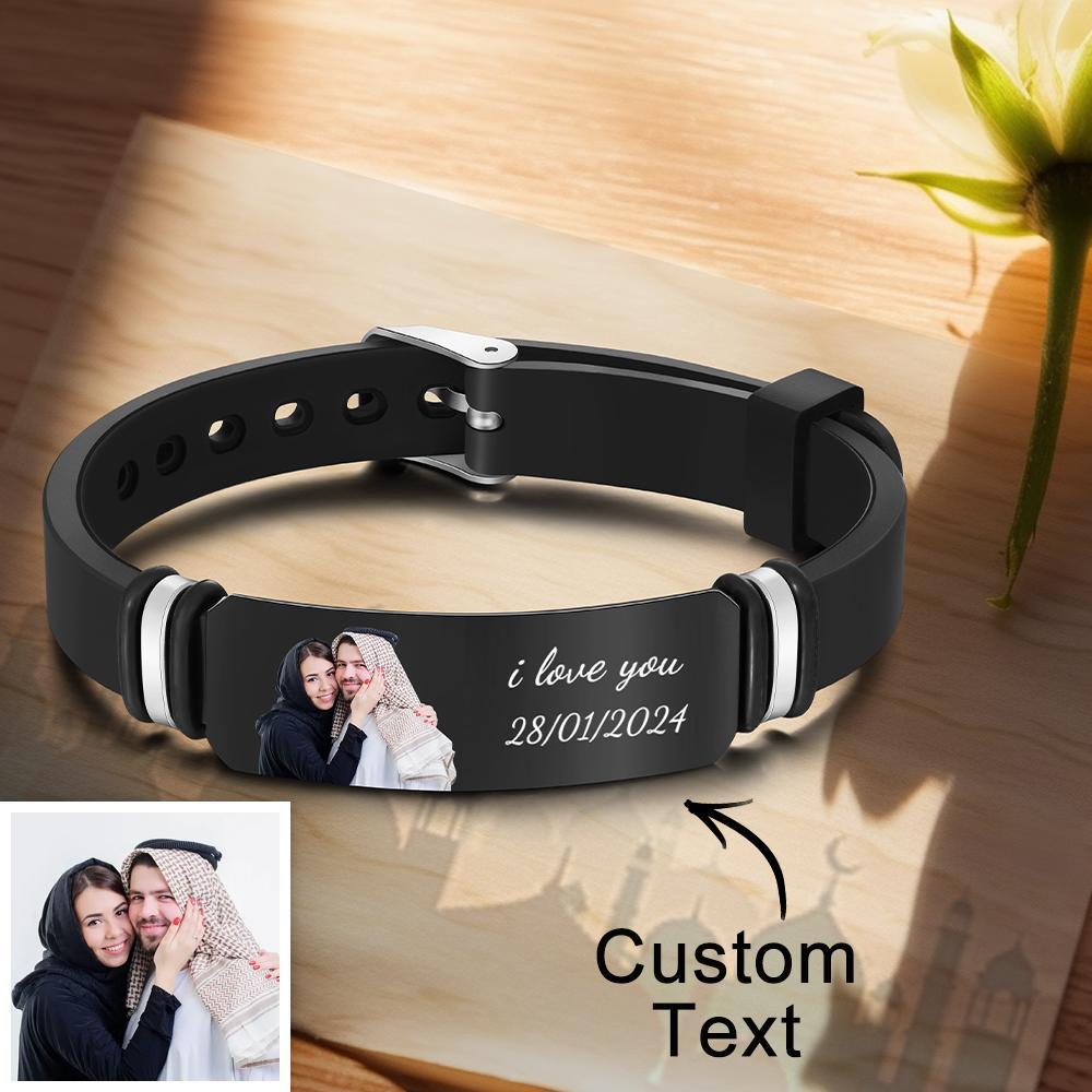 Custom Men's Photo Engraved Bracelet Anniversary Gift Personalized Bra