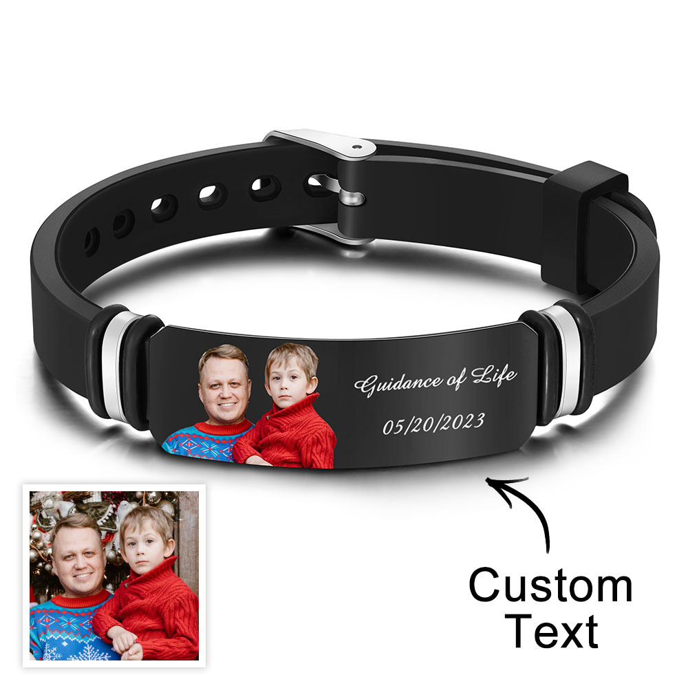 Custom Men's Photo Engraved Black Bracelet For Him Personalized Bracelet For Men Perfect Gift For Christmas Day - soufeelus