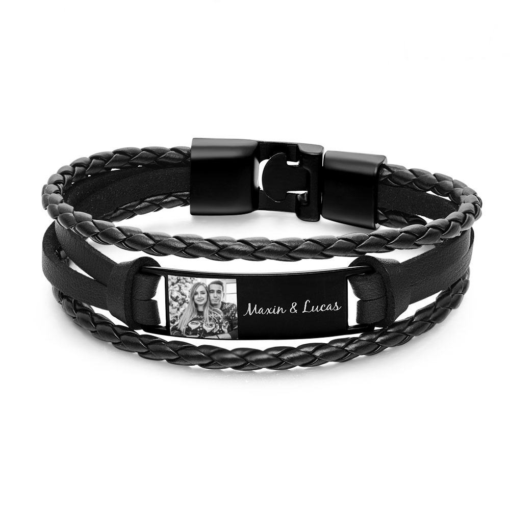Custom Men's Bracelets Photo Leather Engraved Bracelet Best Christmas Gifts for Him - soufeelus