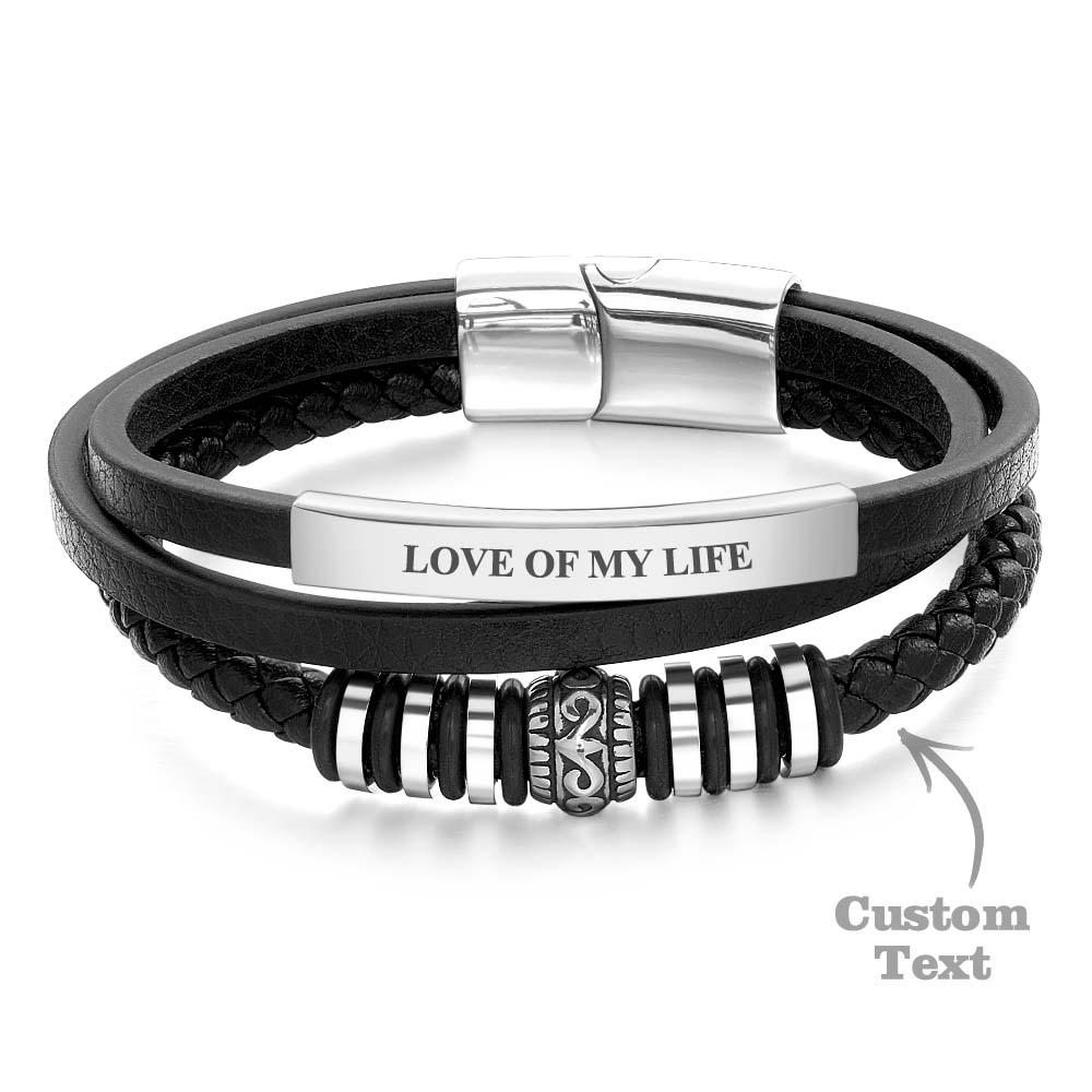 Leather Bracelet for Men "Shine" in Black Magnetic Clasp Made of Stainless Steel in Silver & Gold - soufeelus