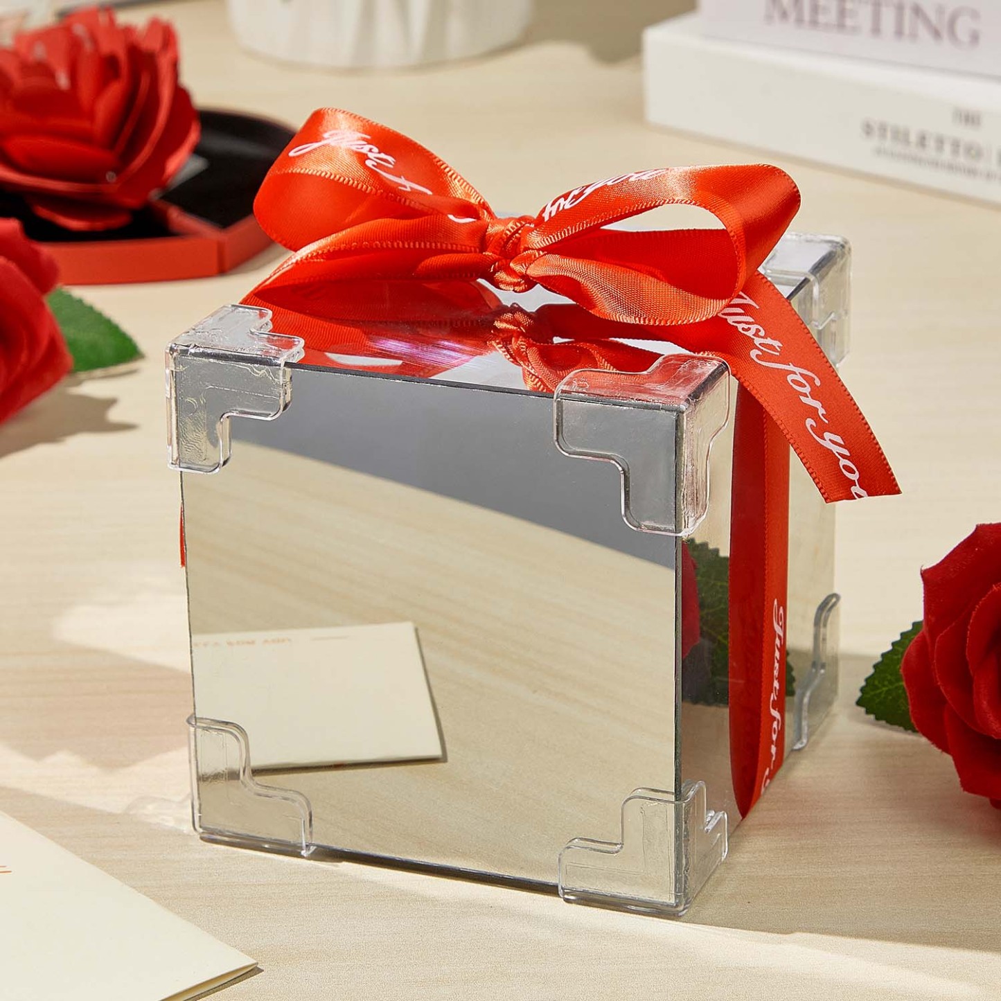Custom Photo Tulip Flower Infinity Mirror Box Infinity Mirror Flower with Your Picture and Text