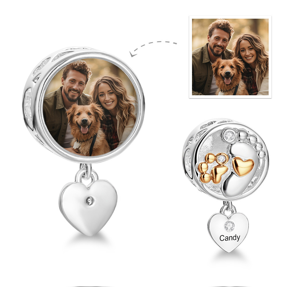 Footprint Pet Paw Love Engravable Photo Charm Meaningful Addition to Your Bracelet - soufeelus