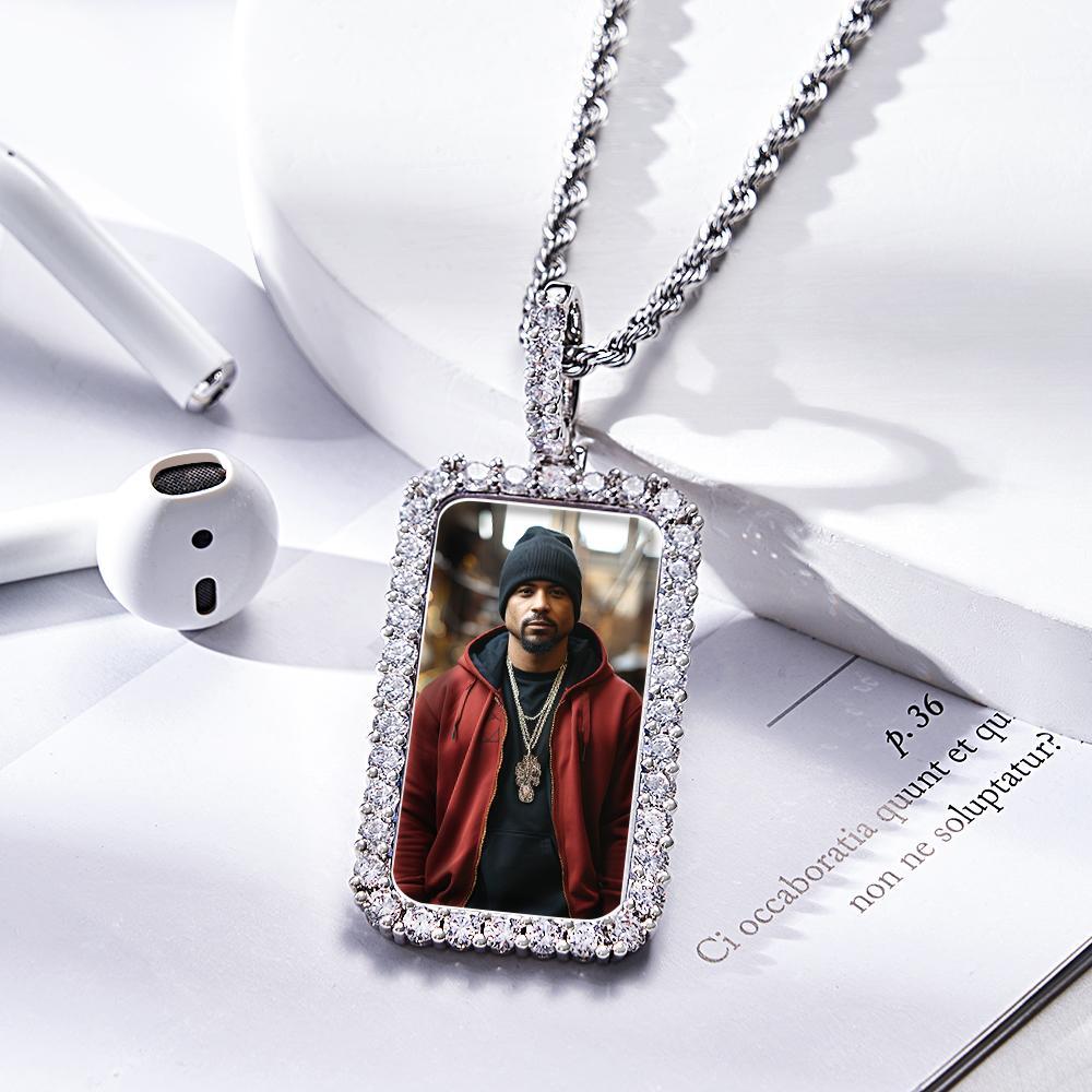 Personalized Photo Hip Hop Necklace Trendy Square Zircon Necklace For Him - soufeelus