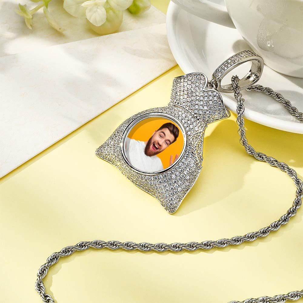 Custom Photo Hip Hop Necklace Personalized Engraved Zircon Money Bag Pendant Necklace For Men - soufeelus