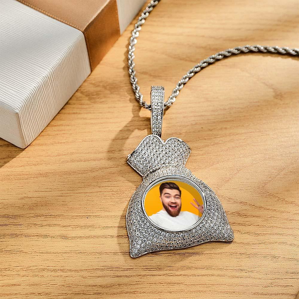 Custom Photo Hip Hop Necklace Personalized Engraved Zircon Money Bag Pendant Necklace For Men - soufeelus