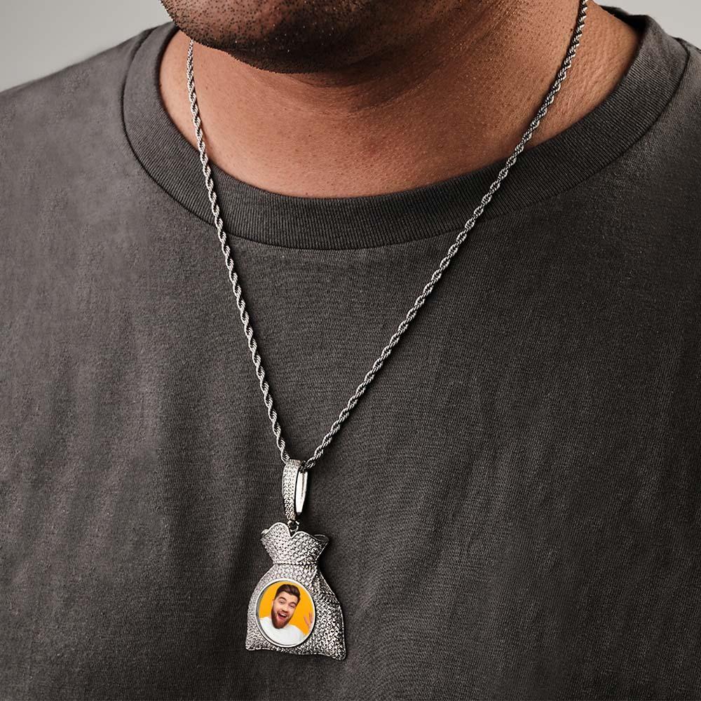 Custom Photo Hip Hop Necklace Personalized Engraved Zircon Money Bag Pendant Necklace For Men - soufeelus