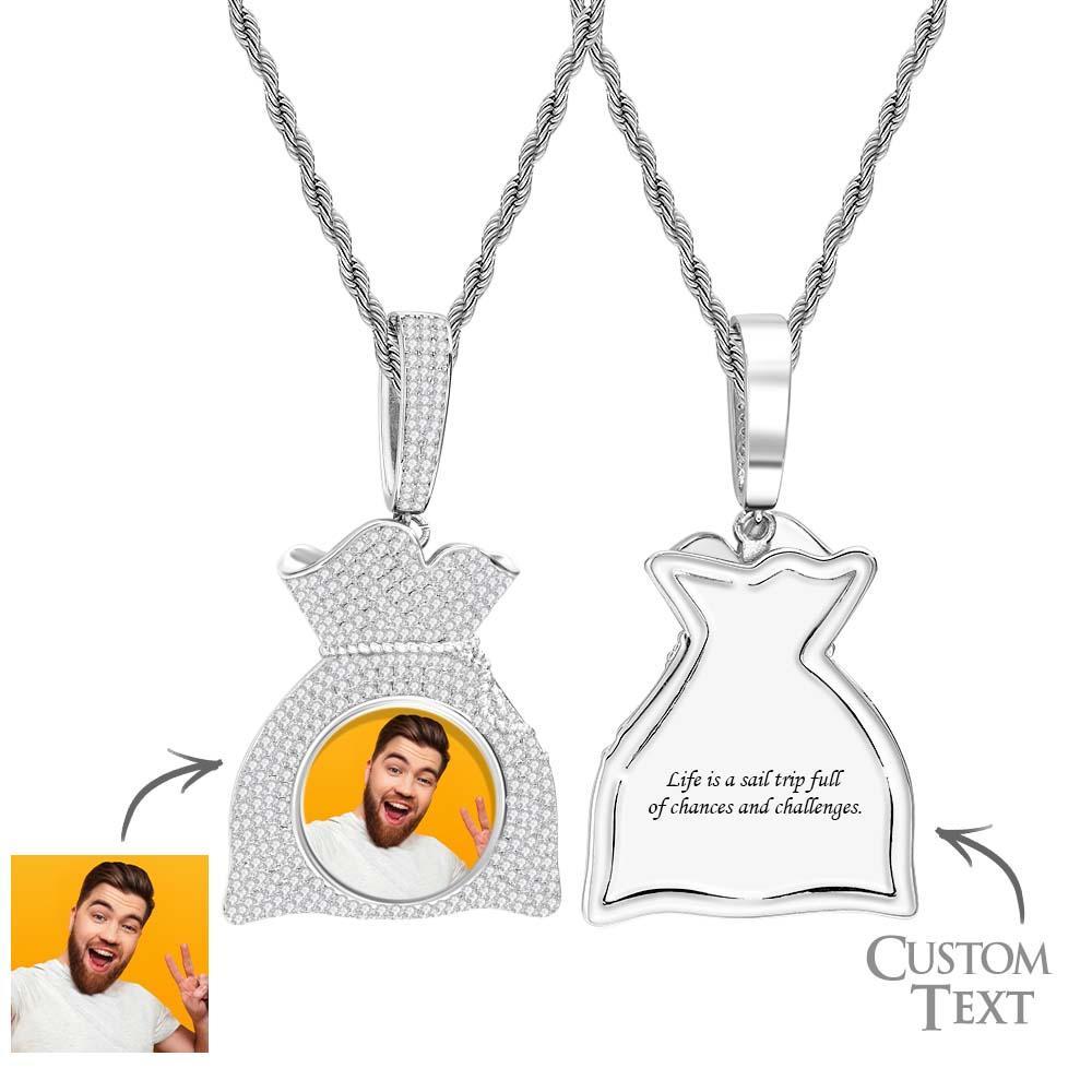 Custom Photo Hip Hop Necklace Personalized Engraved Zircon Money Bag Pendant Necklace For Men - soufeelus