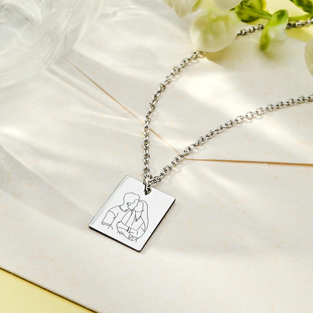 Custom Photo Engraved Necklace Rectangle Shape Commemorate Gifts for Women - soufeelus