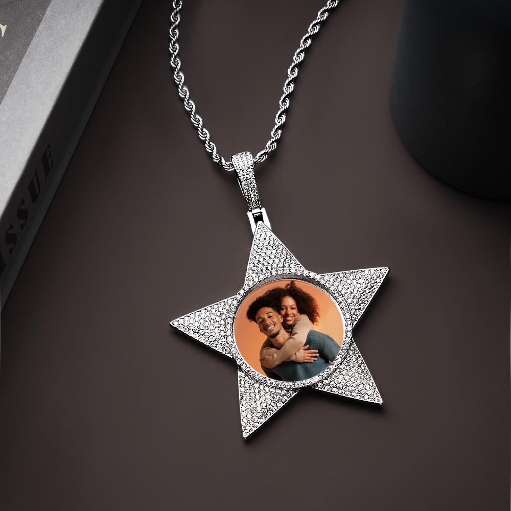 Custom Photo Hip Hop Necklace Pop Star Shaped Exaggerate Pendant Jewelry Gifts For Men - soufeelus