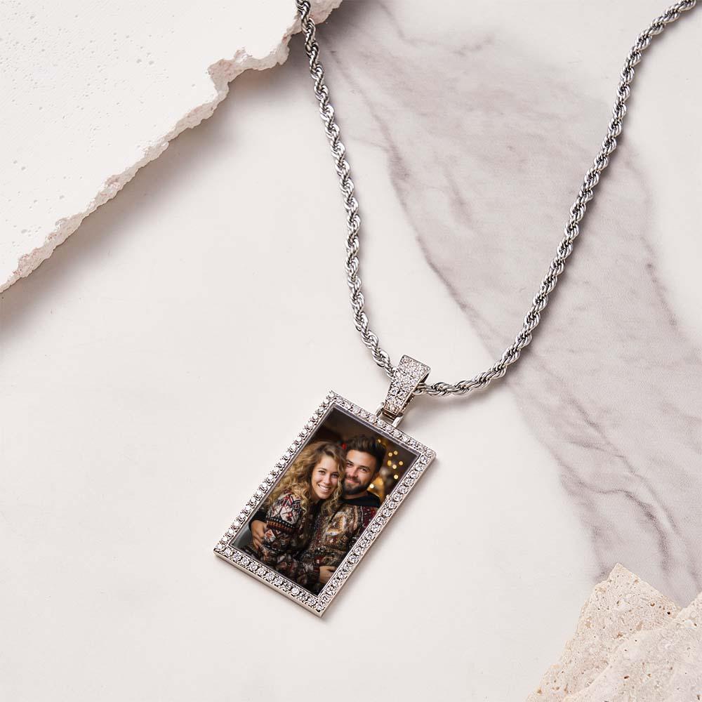 Hip Hop Photo Necklace Vintage Zircon Decor Memorial Pendant Jewelry Gifts For Men - soufeelus