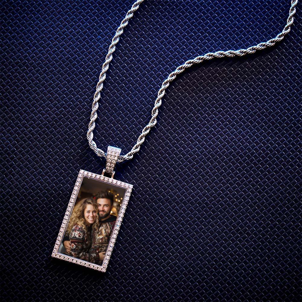 Hip Hop Photo Necklace Vintage Zircon Decor Memorial Pendant Jewelry Gifts For Men - soufeelus