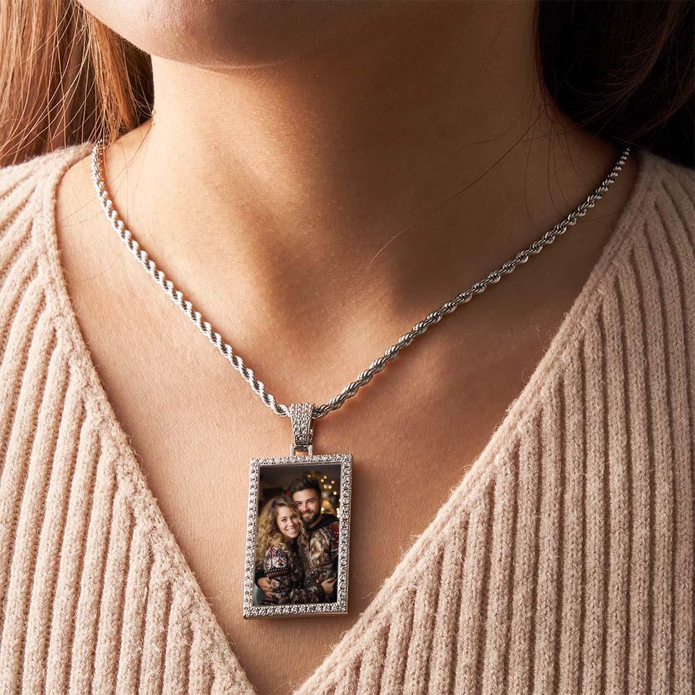 Hip Hop Photo Necklace Vintage Zircon Decor Memorial Pendant Jewelry Gifts For Men - soufeelus