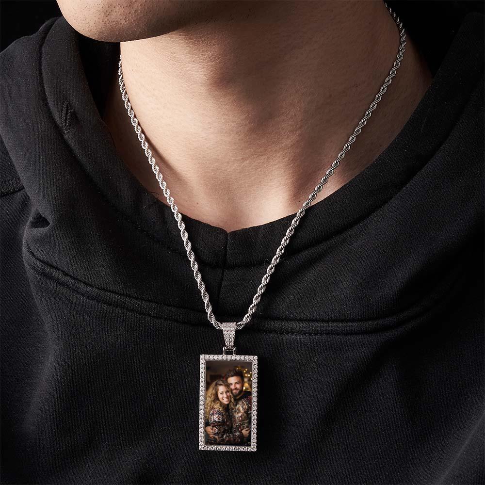 Hip Hop Photo Necklace Vintage Zircon Decor Memorial Pendant Jewelry Gifts For Men - soufeelus