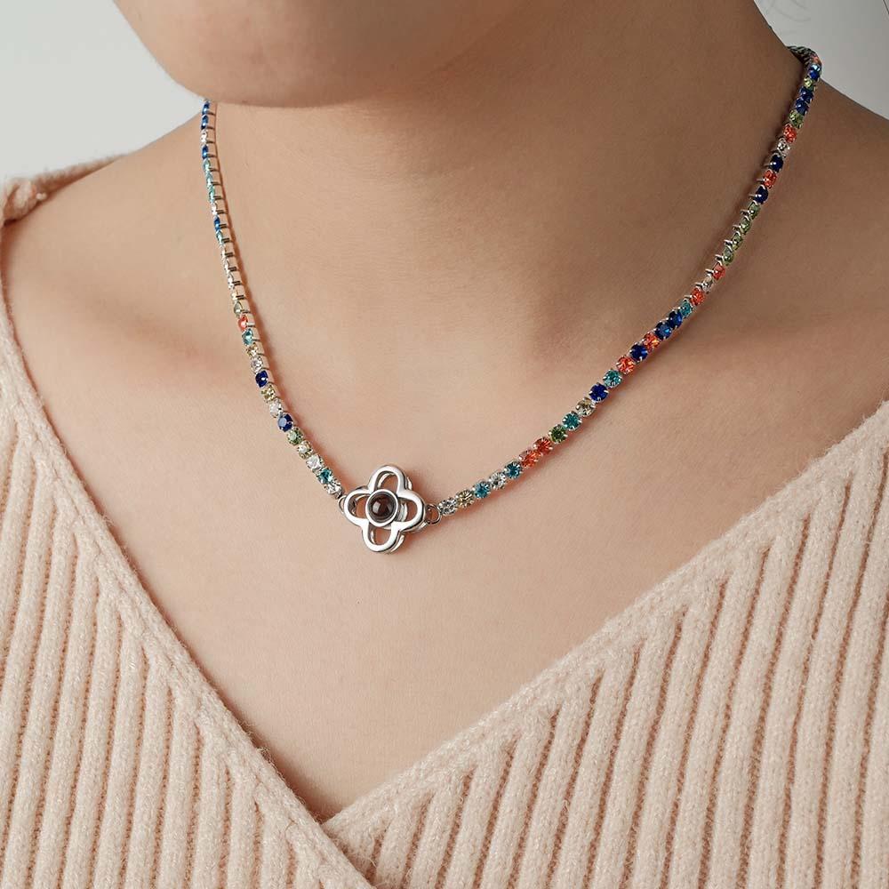 Custom Projection Necklace Tennis Chain Four Leaf Clover Gift for her - soufeelus