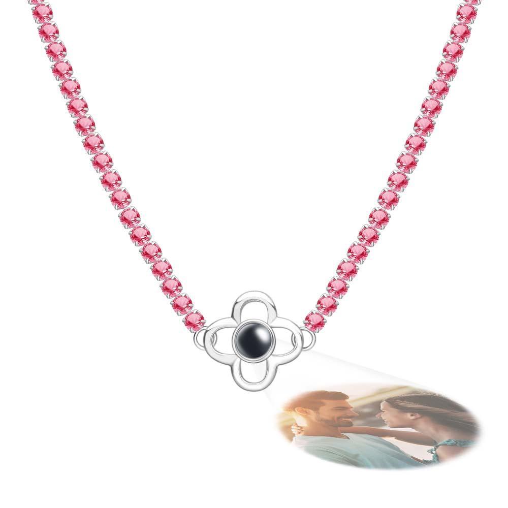 Custom Projection Necklace Tennis Chain Four Leaf Clover Gift for her - soufeelus