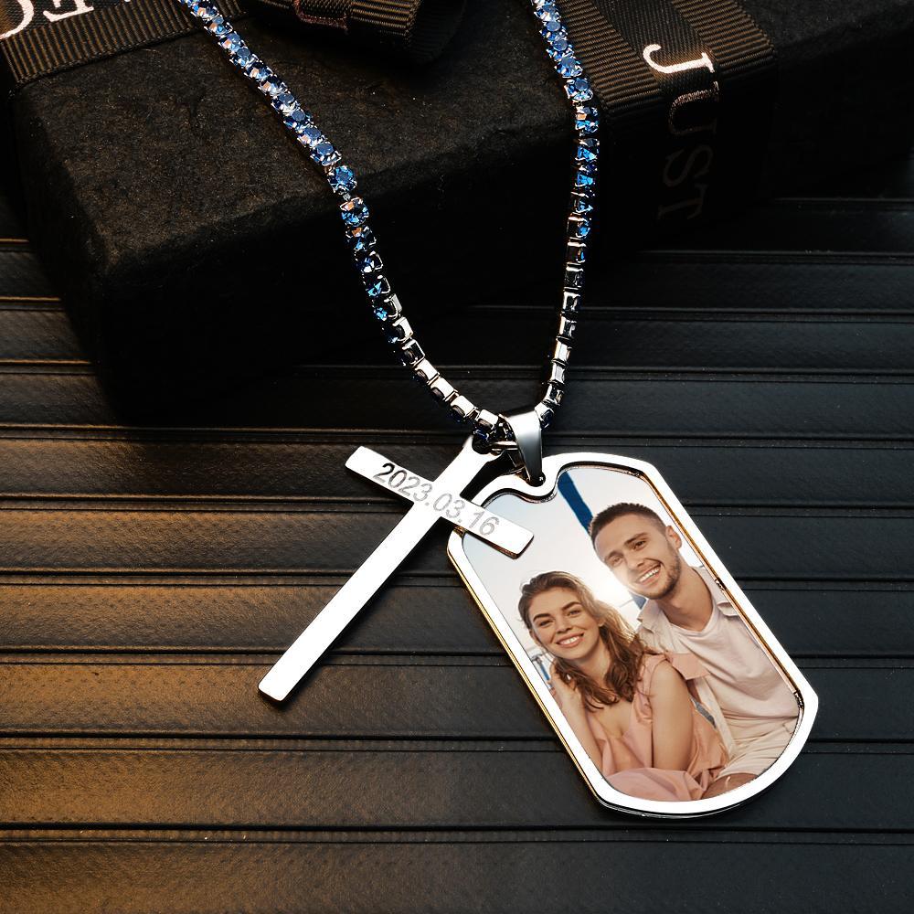 Personalized Necklace for Men Custom Photo and Engraving Tennis Chain Necklace - soufeelus