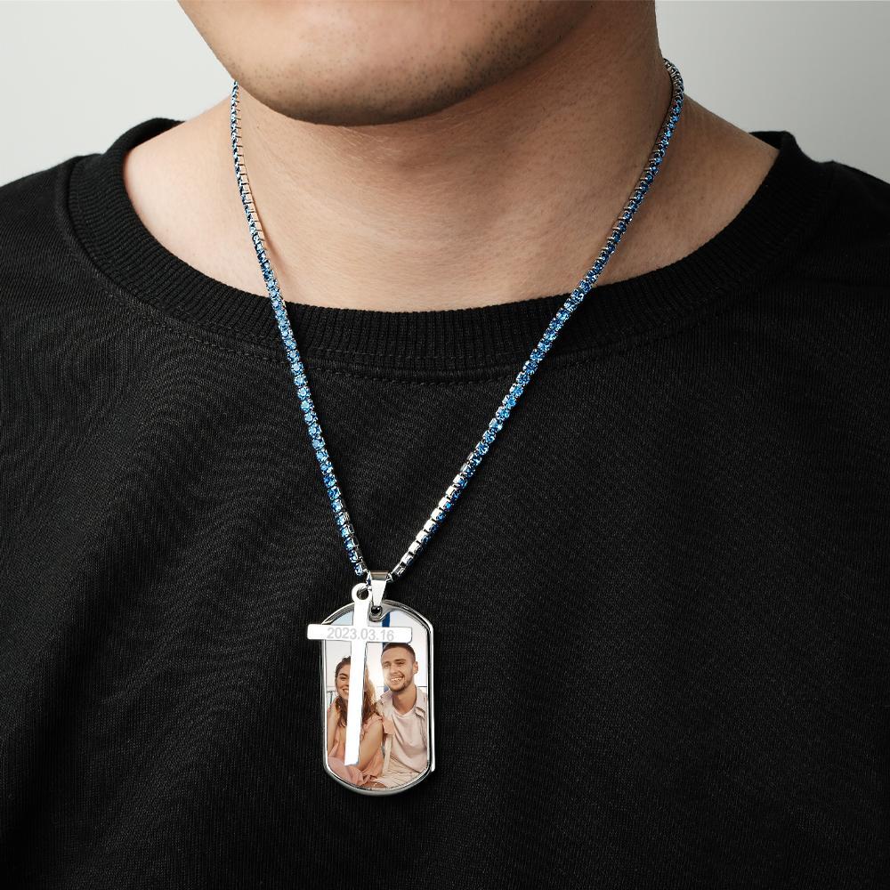 Personalized Necklace for Men Custom Photo and Engraving Tennis Chain Necklace - soufeelus