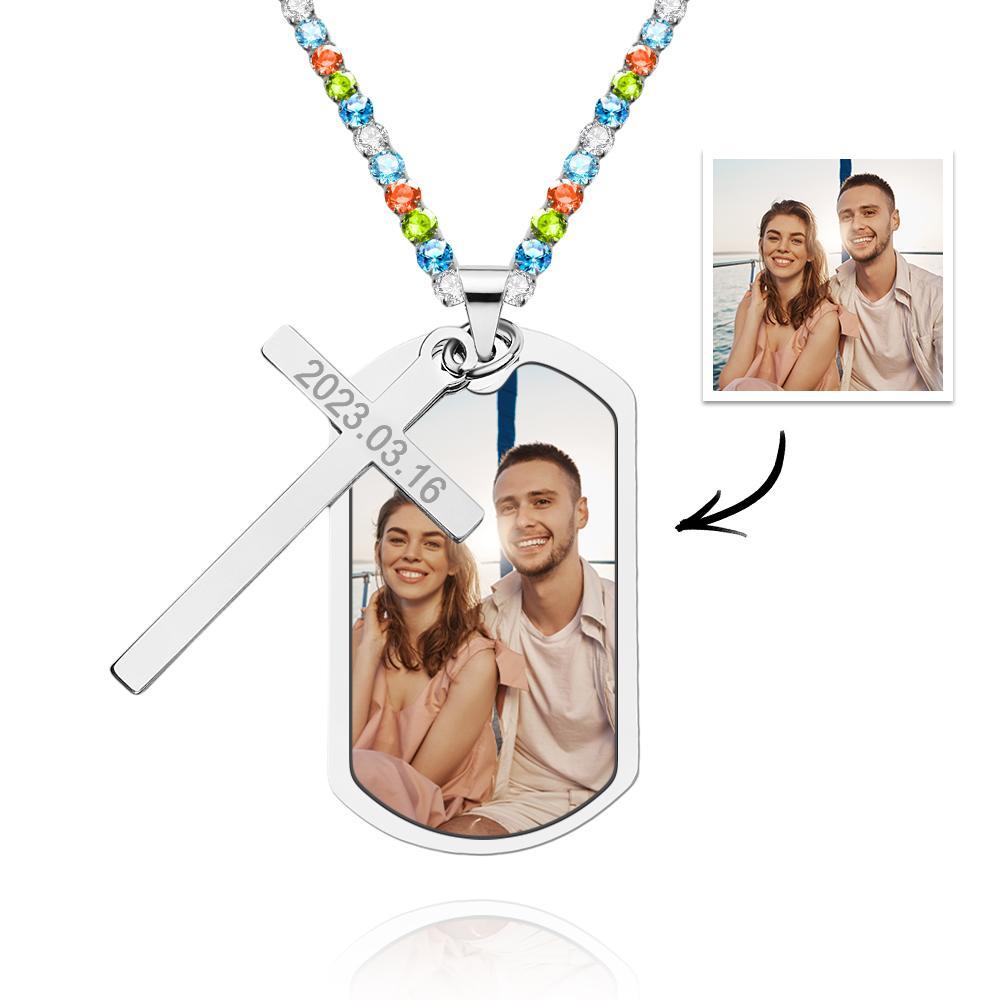 Personalized Necklace for Men Custom Photo and Engraving Tennis Chain Necklace - soufeelus