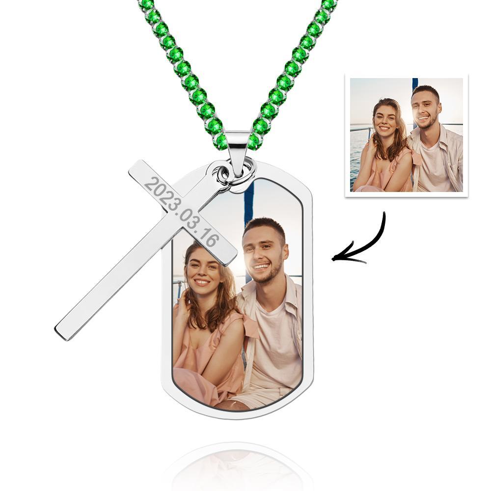 Personalized Necklace for Men Custom Photo and Engraving Tennis Chain Necklace - soufeelus