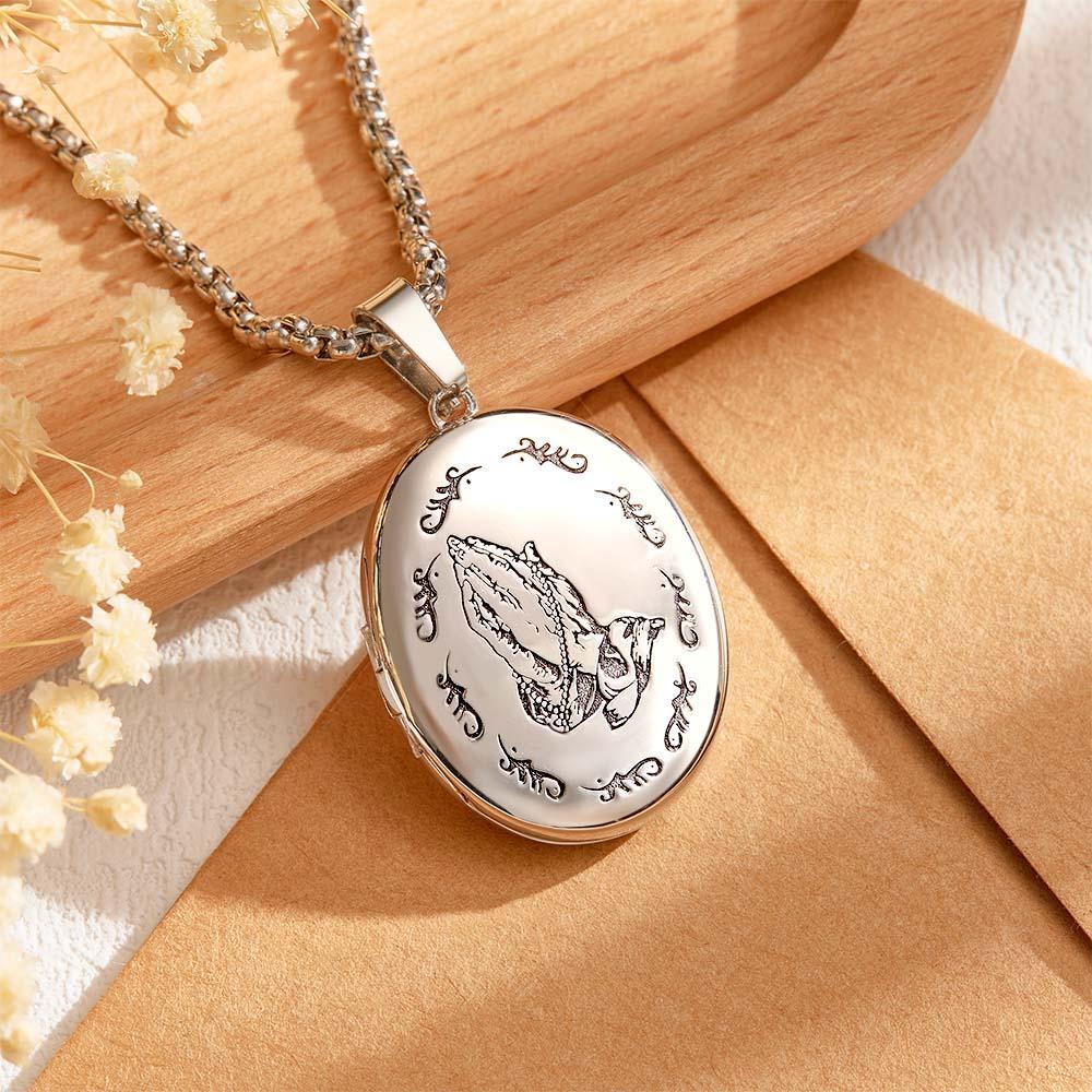 Custom Photo Locket Necklace Personalized Engravable Prayer Amulet Necklace Jewelry For Men Women - soufeelus