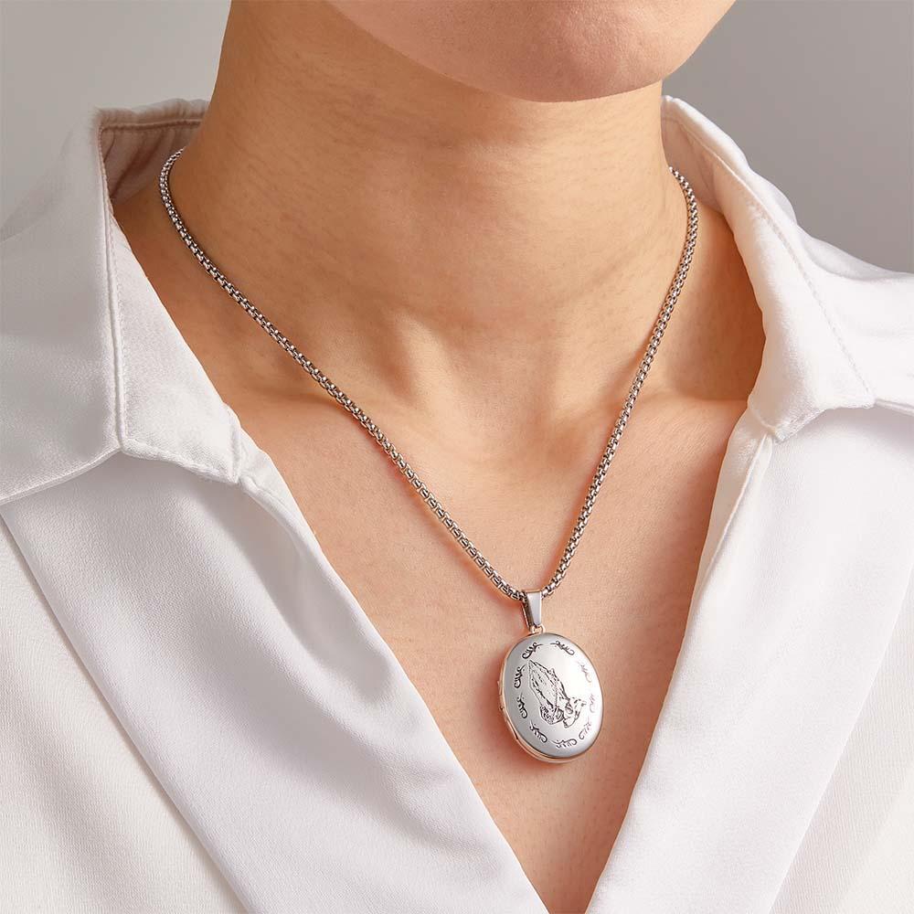 Custom Photo Locket Necklace Personalized Engravable Prayer Amulet Necklace Jewelry For Men Women - soufeelus