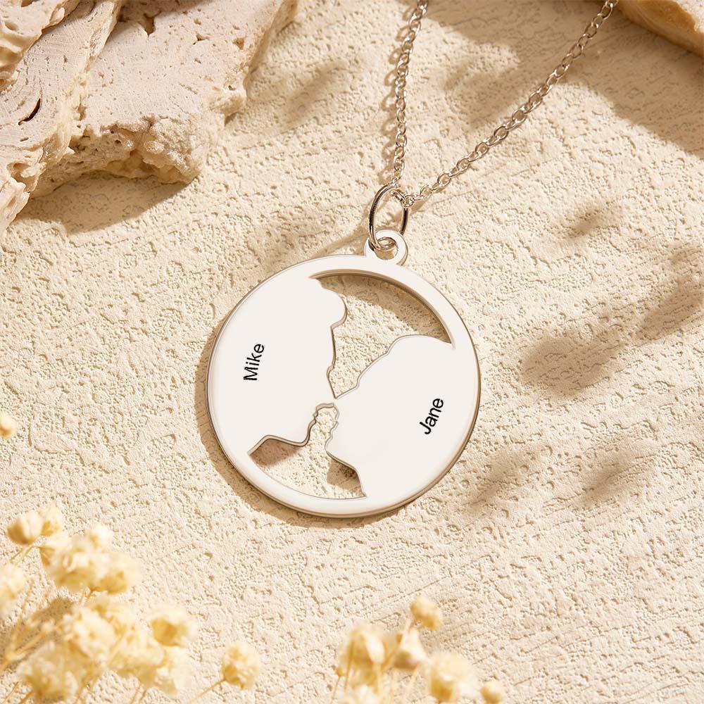 Custom Photo Silhouette Necklace for Couple with Custom Names - soufeelus