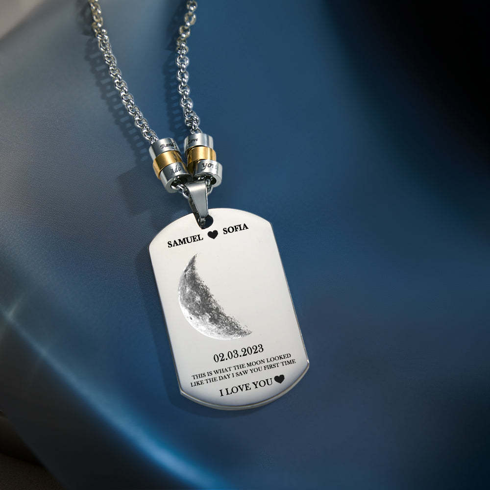 Personalized Moon Phase Photo Necklace With Engraved Beads Edgy Pendant Gifts For Lovers - soufeelus