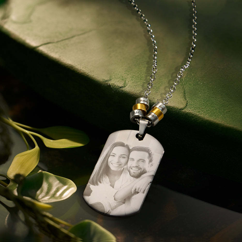 Personalized Moon Phase Photo Necklace With Engraved Beads Edgy Pendant Gifts For Lovers - soufeelus