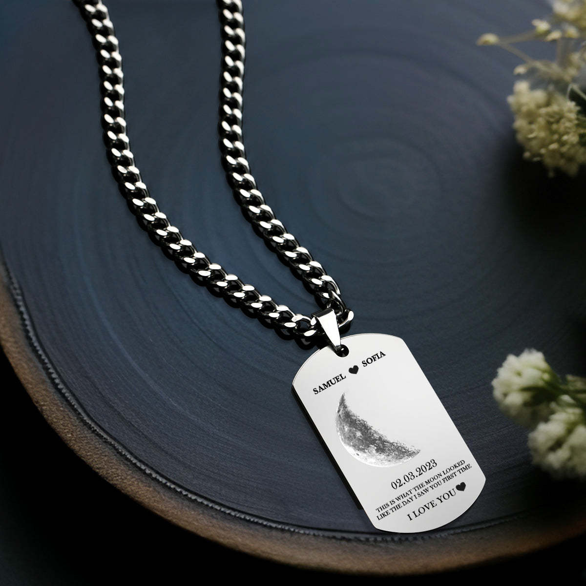 Custom Moon Phase Necklace With Text Modern Pendant Gifts For Couples - soufeelus