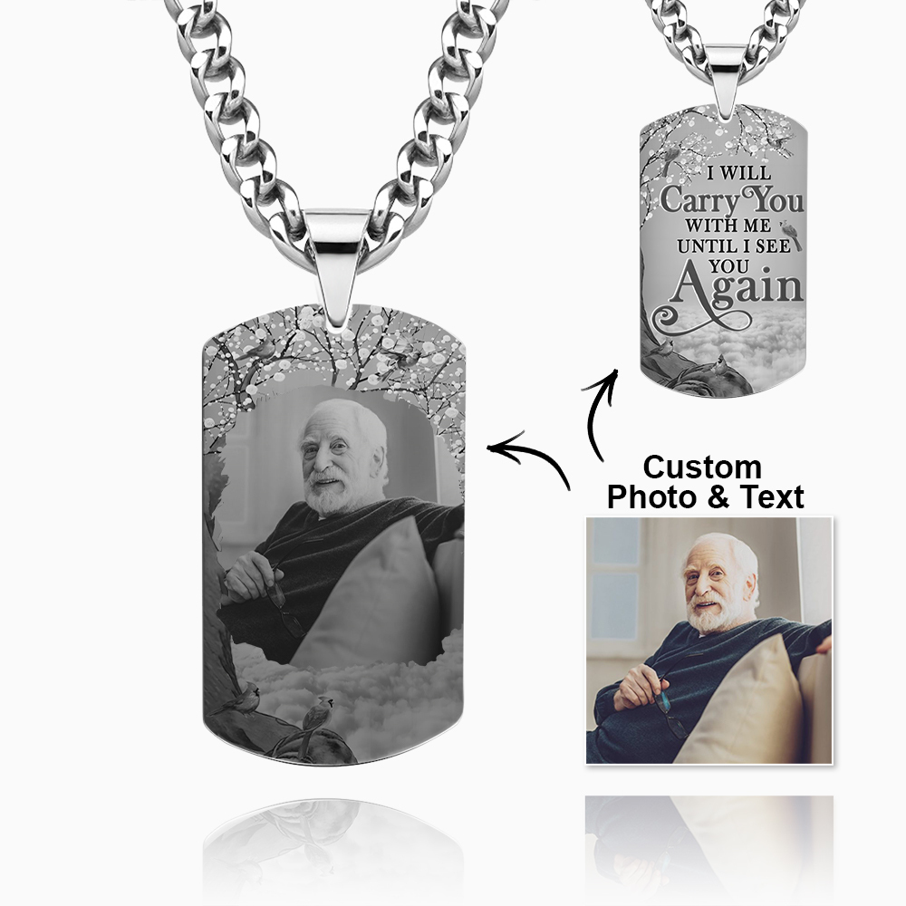 Custom Photo Tag Memorial Engraved Necklace with Engraving Stainless Steel Men's Necklace