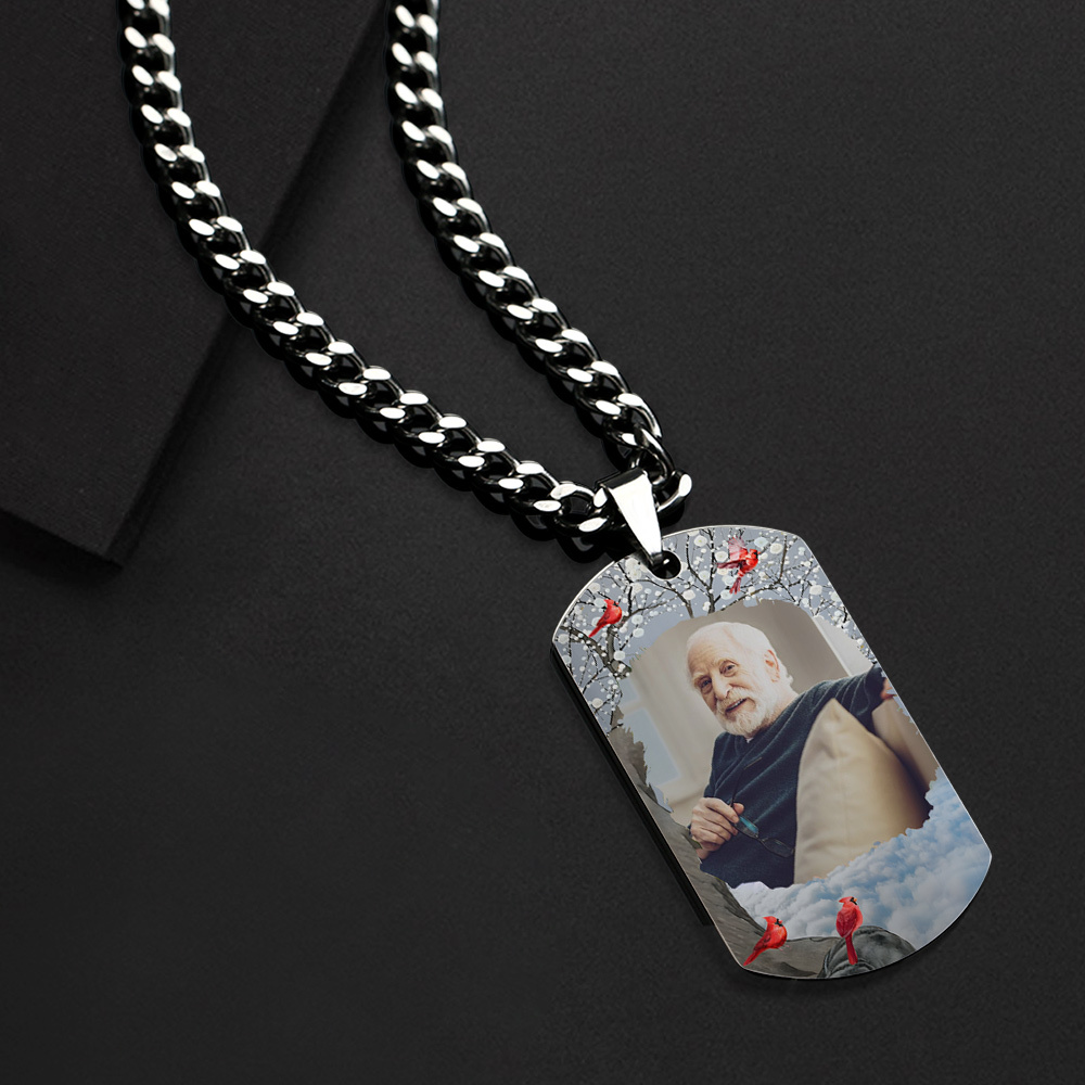 Custom Photo Tag Memorial Engraved Necklace with Engraving Stainless Steel Men's Necklace - soufeelus