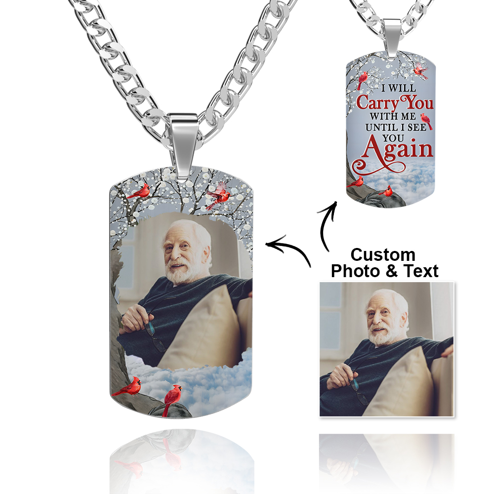 Custom Photo Tag Memorial Engraved Necklace with Engraving Stainless Steel Men's Necklace - soufeelus