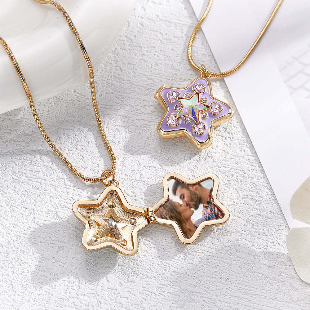 Custom Photo Starlight Shining Locket Necklace Colorful Diamond Y2K Style Pendant Love Gift - soufeelus