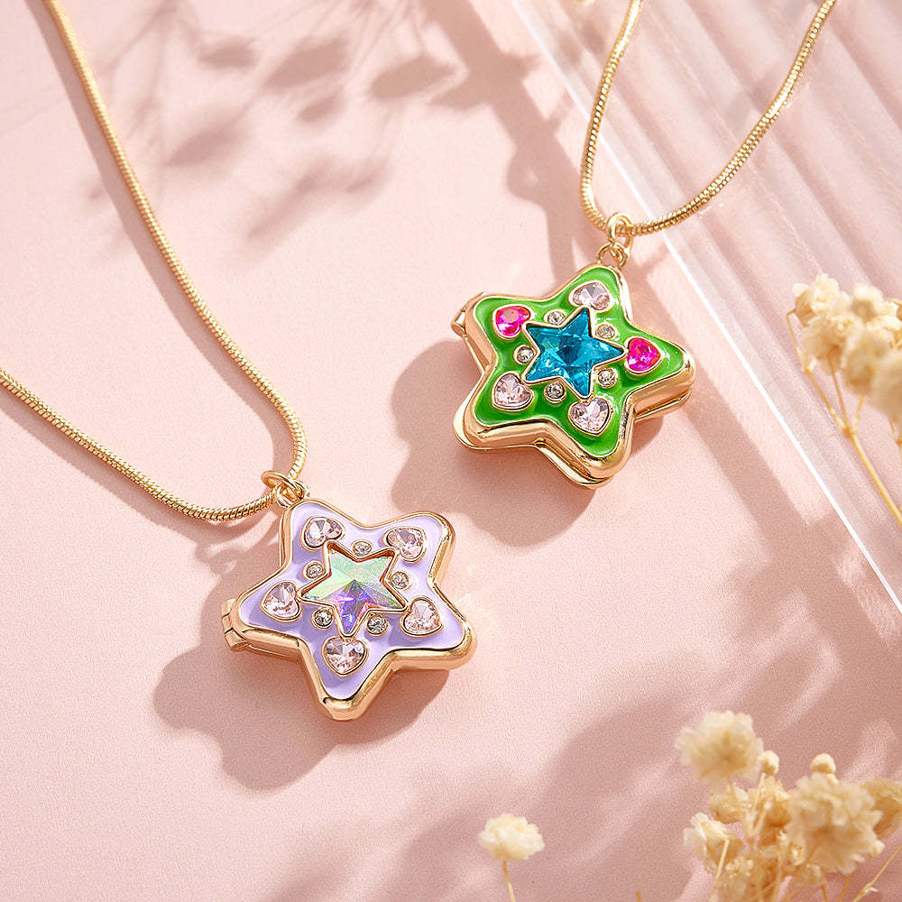 Custom Photo Starlight Shining Locket Necklace Colorful Diamond Y2K Style Pendant Love Gift - soufeelus