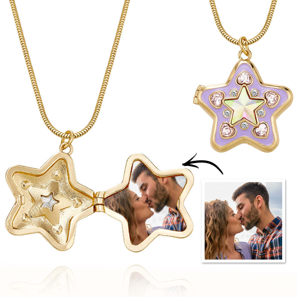 Custom Photo Starlight Shining Locket Necklace Colorful Diamond Y2K Style Pendant Love Gift - soufeelus