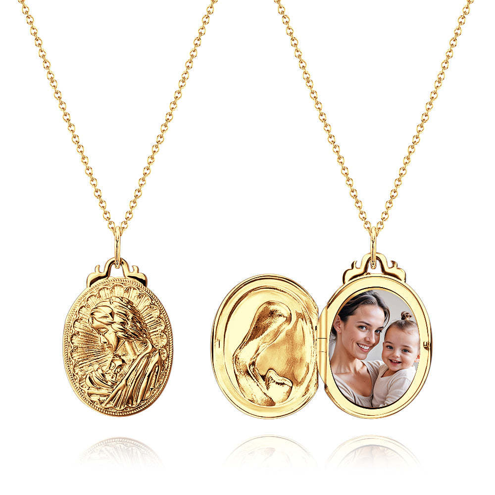 Personalized Photo Necklace Embossed Cubic Locket Necklace Birthday Gift for Mom - soufeelus