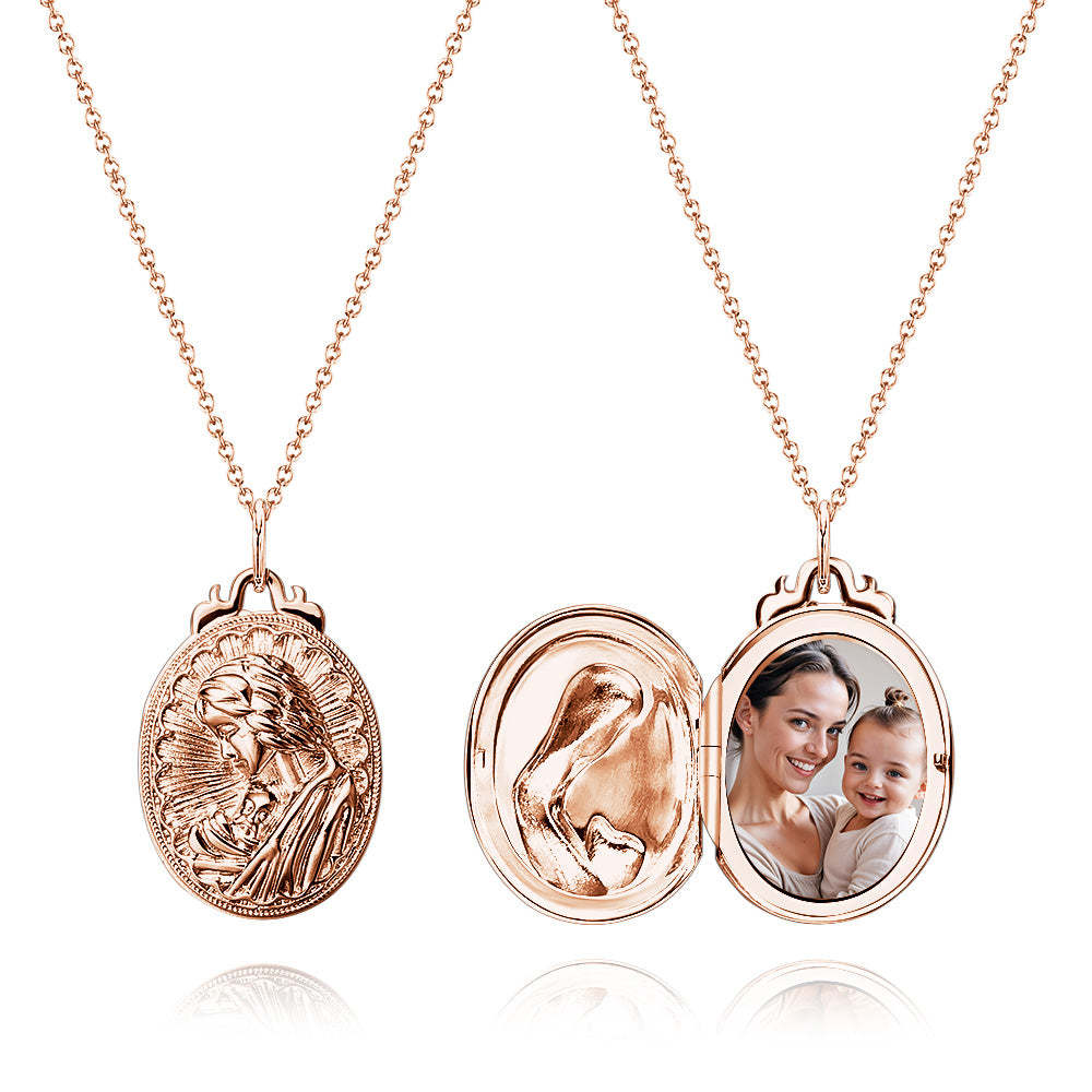 Personalized Photo Necklace Embossed Cubic Locket Necklace Birthday Gift for Mom - soufeelus