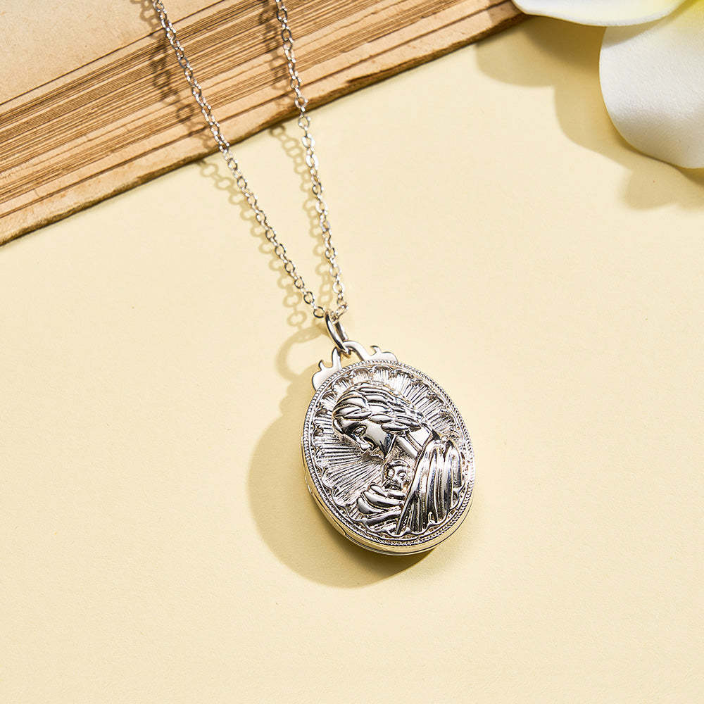 Personalized Photo Necklace Embossed Cubic Locket Necklace Birthday Gift for Mom - soufeelus