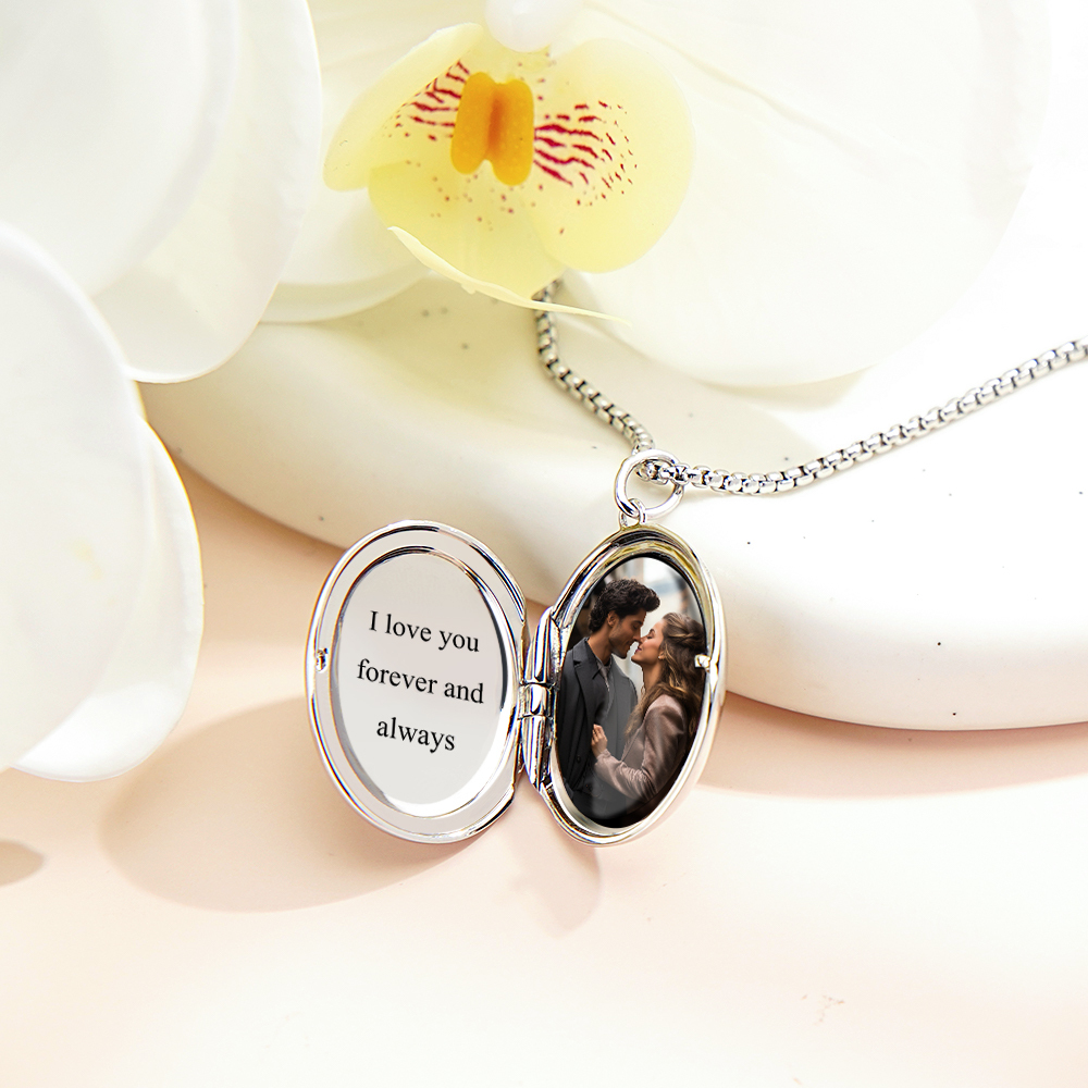 Custom Photo Locket Necklace with Engravable Birth Flower Birthday Gift for Women - soufeelus