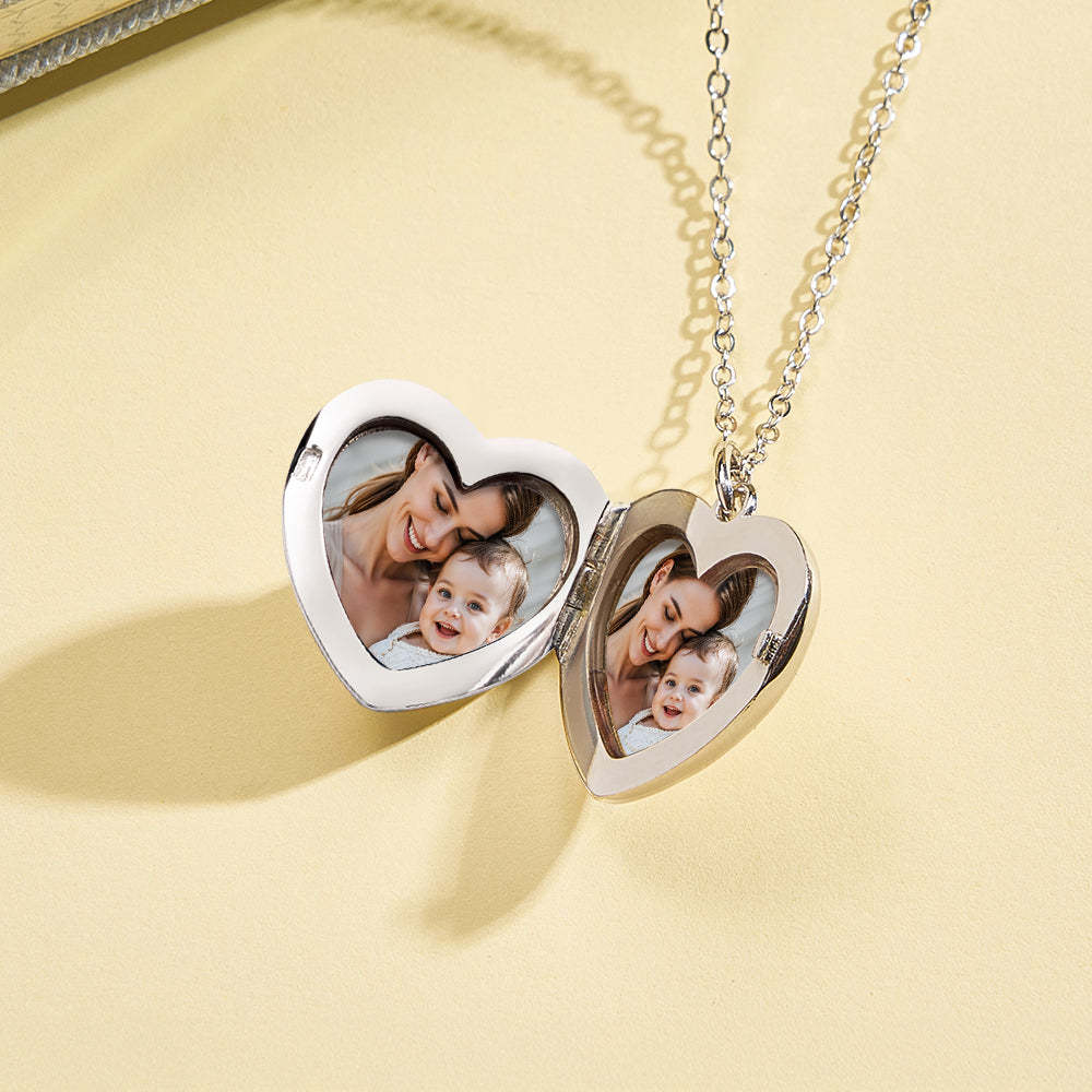 Personalized Photo Necklace Heart Embossed Cubic Locket Necklace Gift for Mom - soufeelus