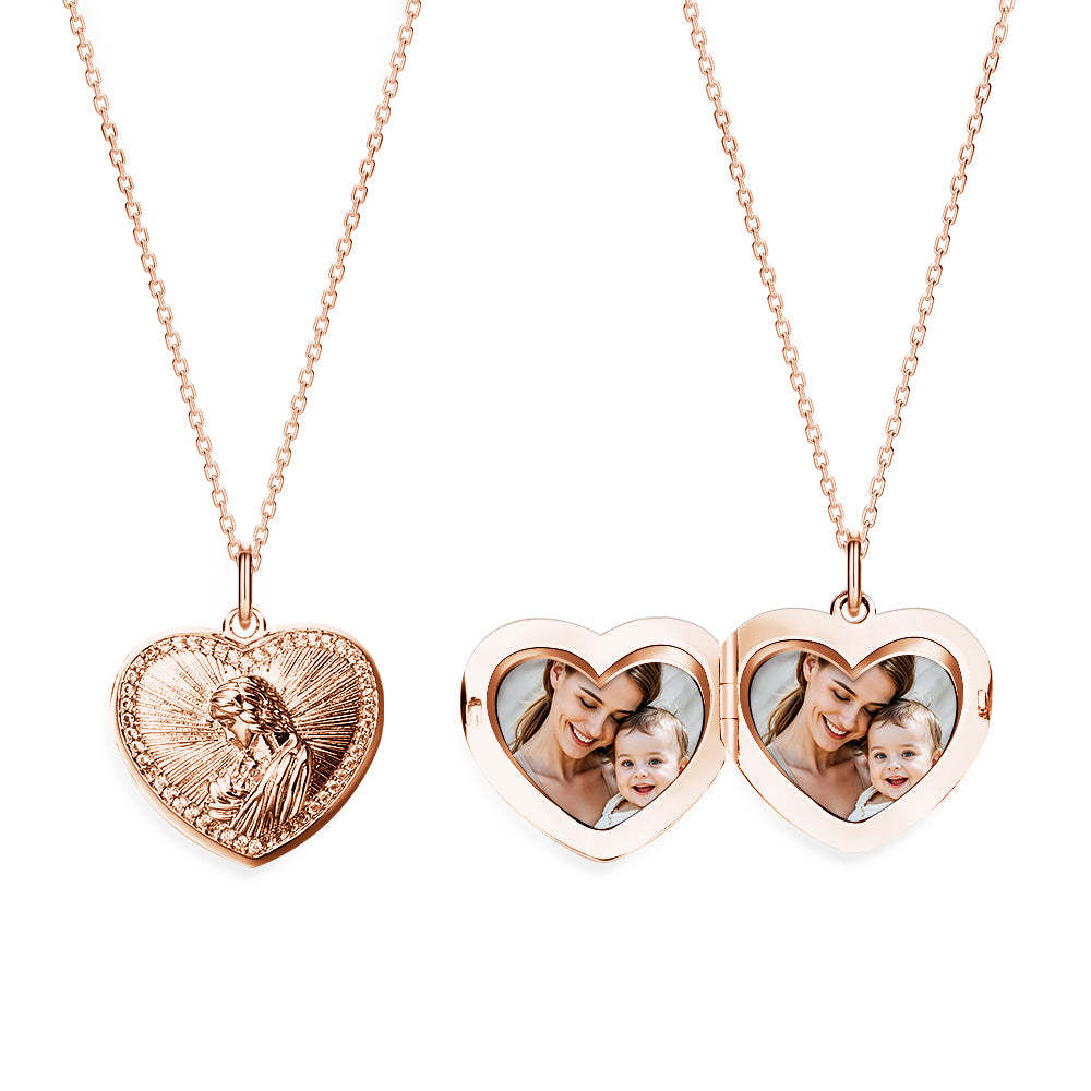 Personalized Photo Necklace Heart Embossed Cubic Locket Necklace Gift for Mom - soufeelus