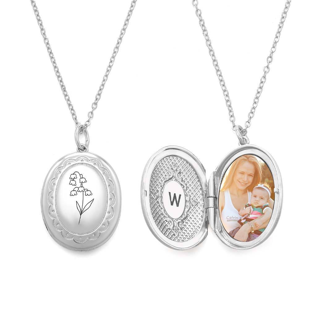 Personalized Birth Flower Locket Necklace with Photo Necklace Jewelry Gift for Her - soufeelus