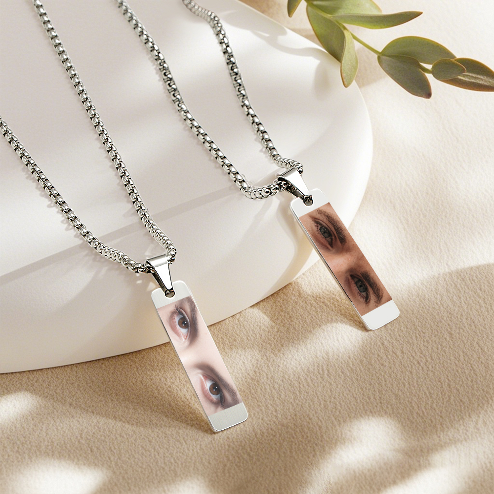 Custom Colored Eyes Photo Necklace Double Sided Personalization Jewelry Photo Eye Necklace You and Him/Her - soufeelus